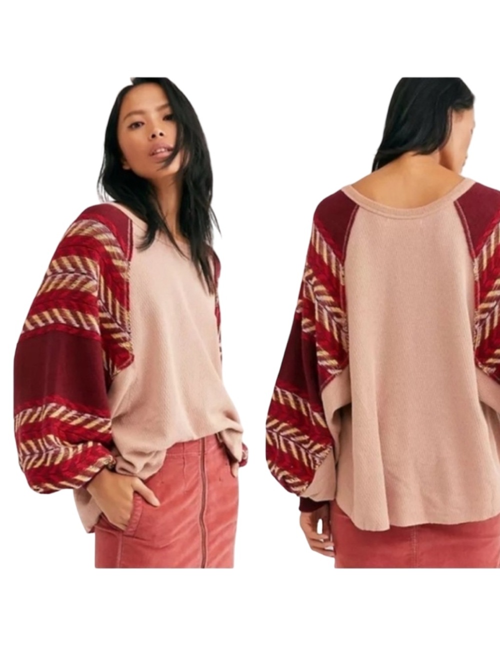 🩰🧶 Free People we the free Rainbow Dreams in Arizona Sands, Balloon sleeves 🧶🩰